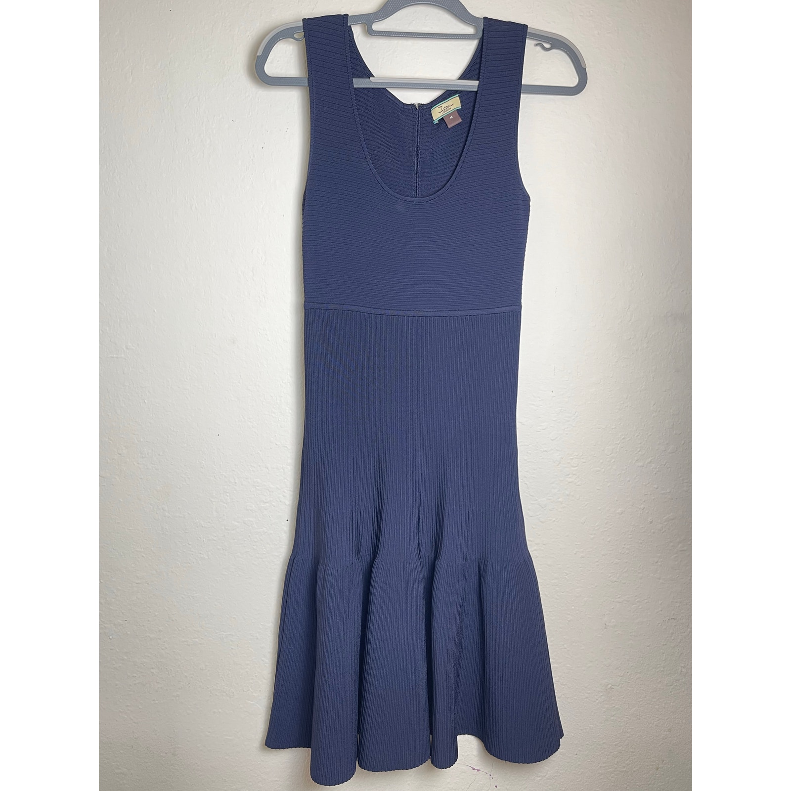 Issa London Women's Fit Knit Stretch Fishtail Tick Knit Lux Chic Dress Blue M